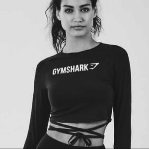 GYMSHARK Women's Long Sleeve Ribbon Crop Top Black
